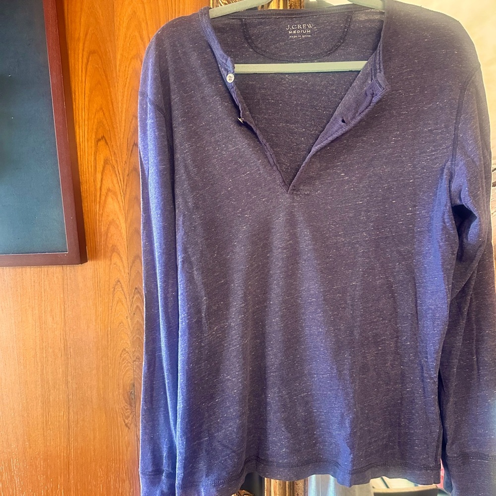 J.Crew Long Sleeve Cotton Thermal Henley – Heather Blue – Size M